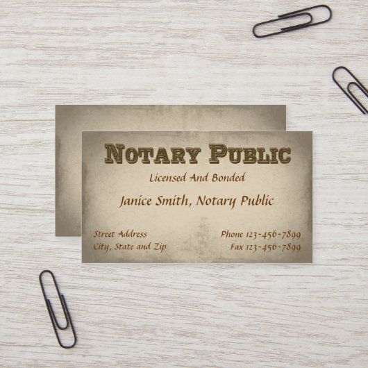 Notar Public Business Card Visitenkarte (Vorderseite/Rückseite Beispiel)