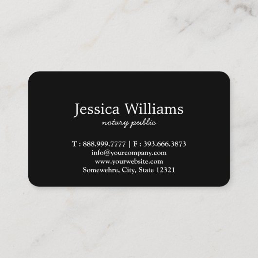 Notar Public Elegant Script Schlicht Black & White Visitenkarte (Rückseite)