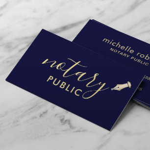Notar Public Elegant Script Schlicht Navy & Gold Visitenkarte
