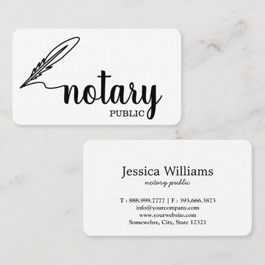 Notar Public Elegant Script Schlicht Visitenkarte (Vorne/Hinten)
