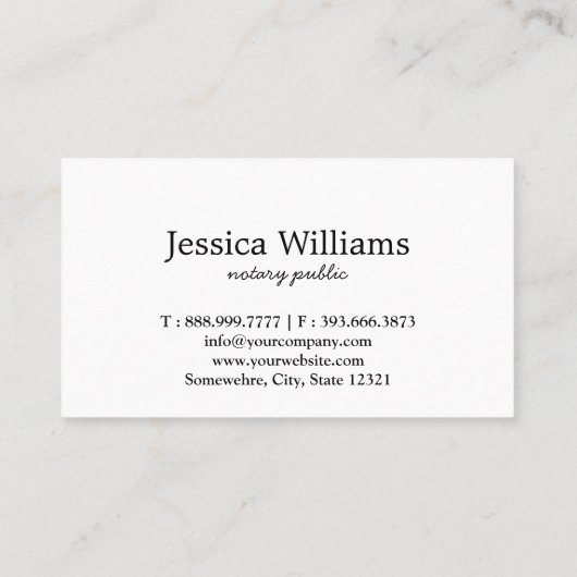 Notar Public Elegant Script Schlicht Visitenkarte (Rückseite)