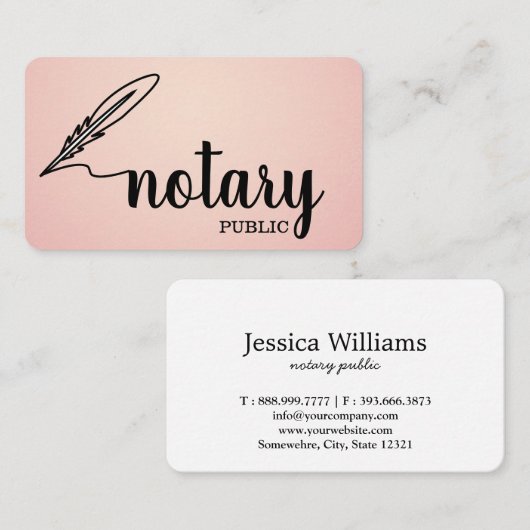 Notar Public Elegant Script Schlicht Visitenkarte (Vorne/Hinten)