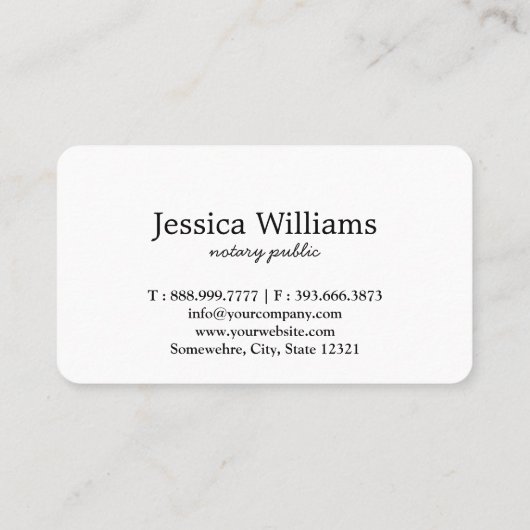 Notar Public Elegant Script Schlicht Visitenkarte (Rückseite)