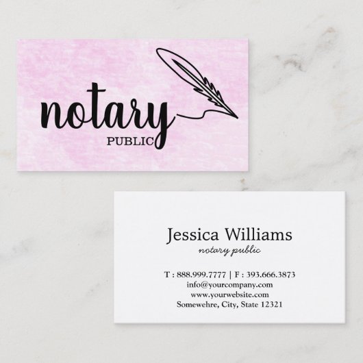Notar Public Elegant Script Schlicht Visitenkarte (Vorne/Hinten)