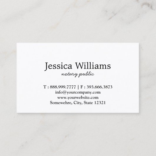 Notar Public Elegant Script Schlicht Visitenkarte (Rückseite)