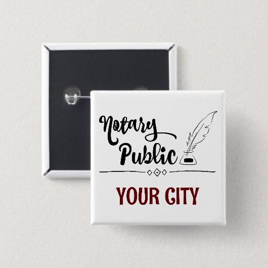 Notar Public Feather Quill Your City Customized Button (Vorne & Hinten)