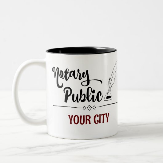 Notar Public Feather Quill Your City Customized Zweifarbige Tasse (Links)