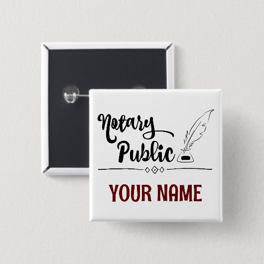 Notar Public Feather Quill Your Name Customized Button (Vorne & Hinten)