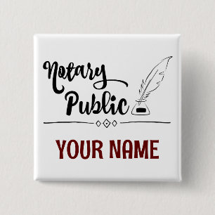 Notar Public Feather Quill Your Name Customized Button