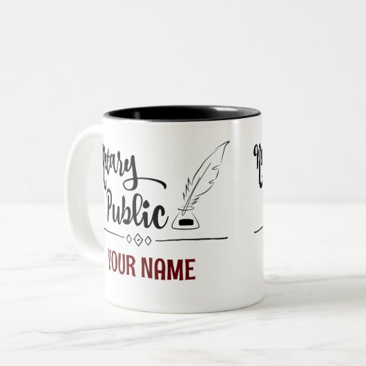 Notar Public Feather Quill Your Name Customized Zweifarbige Tasse (Vorderseite Links)