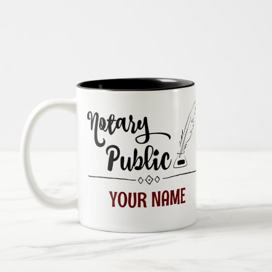 Notar Public Feather Quill Your Name Customized Zweifarbige Tasse (Links)