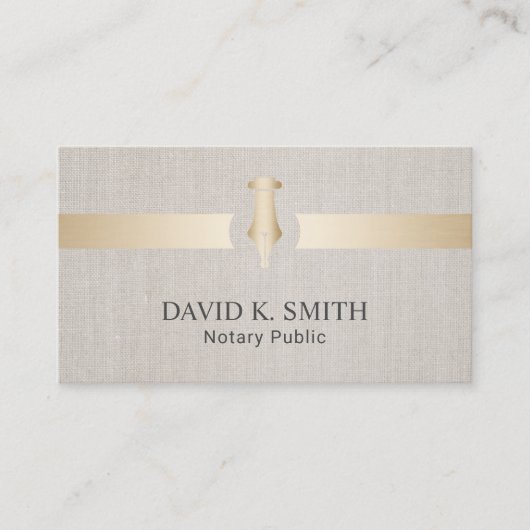 Notar Public Golden Pen Elegante Linen Visitenkarte (Vorderseite)