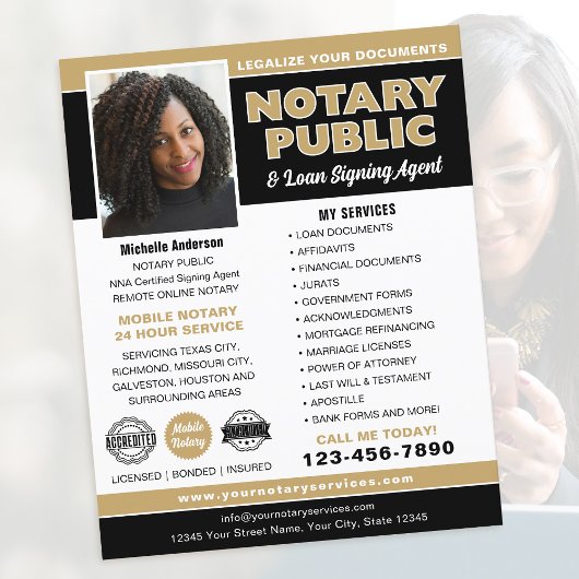 Notar Public Loan Signing Agent Gold Editable Flyer