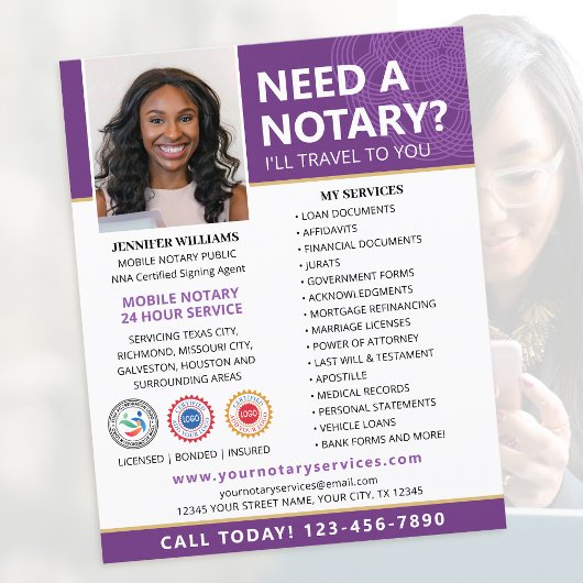 Notar Public Loan Signing Agent Lila bearbeitbar Flyer