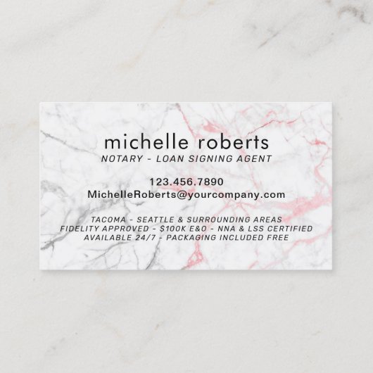 Notar Public Marble Rose Gold 3D Typografie Visitenkarte (Rückseite)