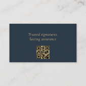 Notar Public Minimalistisch Navy Blue Gold QR Code Visitenkarte (Rückseite)