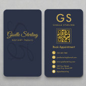 Notar Public Monogram Navy Blue Gold QR Code Visitenkarte