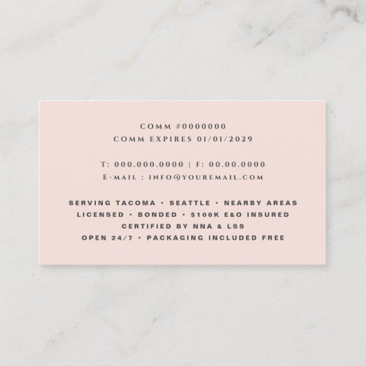 Notar Public Script Calligraphy Blush Pink Visitenkarte (Rückseite)