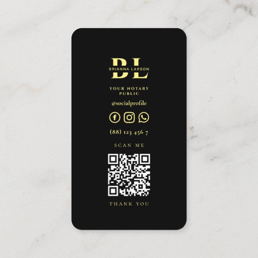 Notar Public Script Monogram QR Visitenkarte (Rückseite)