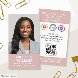 Notar Public Signature Agent Foto QR Code Rosa Visitenkarte