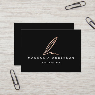 Notar Public Signing Agent Rose Gold Foil Quill Visitenkarte