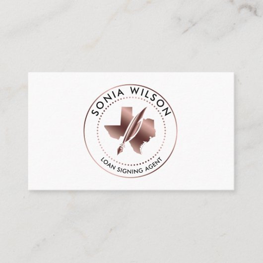 Notar Public Texas Briefmarke Darlehen Unterzeichn Visitenkarte (Vorderseite)