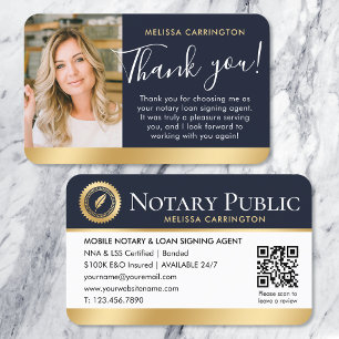 Notar Public Vielen Dank Foto QR Co Dark Blue Gold Visitenkarte