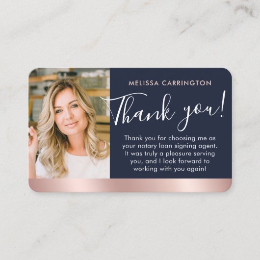 Notar Public Vielen Dank Foto Rose Gold Navy Blue Visitenkarte (Vorderseite)