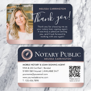 Notar Public Vielen Dank Foto Rose Gold Navy Blue Visitenkarte