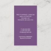 Notar Signage Agent Feather Initial Logo Lila Visitenkarte (Rückseite)