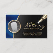 Notar Signage Agent Modernes Schwarz & Blau Foto Visitenkarte (Vorderseite)