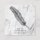 Notar Signatur Agent Feather Quill Moderner Marmor Quadratische Visitenkarte (Vorderseite)