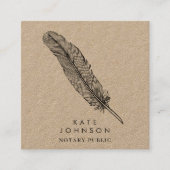 Notar Signatur Agent Feather Quill Rustic Kraft Quadratische Visitenkarte (Vorderseite)