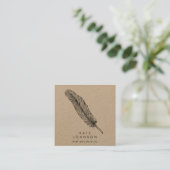 Notar Signatur Agent Feather Quill Rustic Kraft Quadratische Visitenkarte (Stehend Vorderseite)