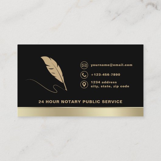 Notar Signatur Agent Foto Black & Gold Visitenkarte (Rückseite)