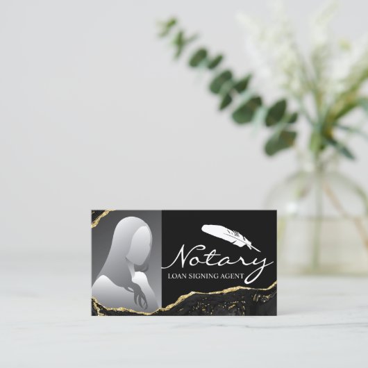 Notar Signatur Agent Modernes Black Gold Agate Fot Visitenkarte (Stehend Vorderseite)