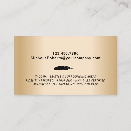 Notar Signatur Agent Modernes Foto Beruflich Visitenkarte (Rückseite)