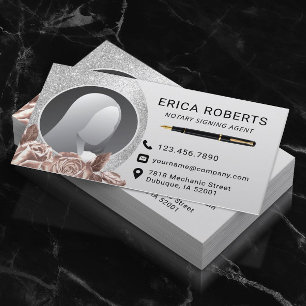 Notar Signatur Agent Modernes Silver Floral Foto Visitenkarte