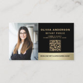 Notar Signatur Agent QR Code Foto Black & Gold Visitenkarte (Vorderseite)