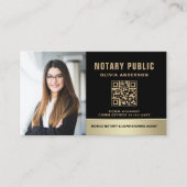Notar Signatur Agent QR Code Foto Black & Gold Visitenkarte (Vorderseite)