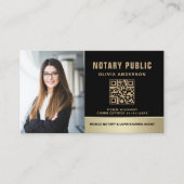 Notar Signatur Agent QR Code Foto Black & Gold Visitenkarte (Vorderseite)