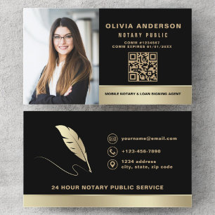 Notar Signatur Agent QR Code Foto Black & Gold Visitenkarte