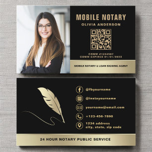 Notar Signatur Agent QR Code Foto Black & Gold Visitenkarte