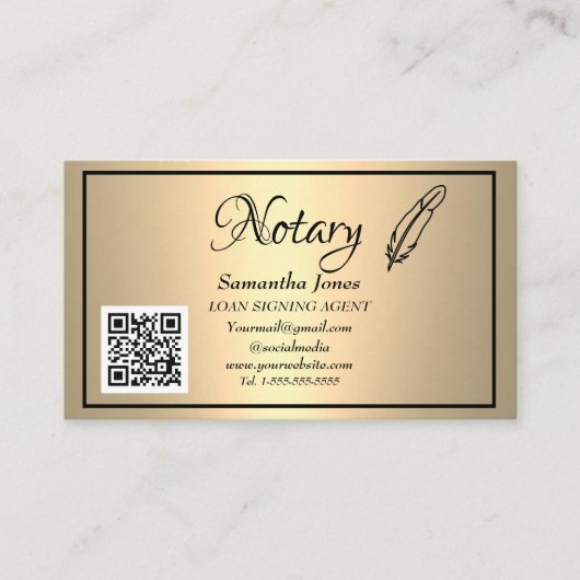 Notar-Signatur-Agent QR-Code Scannable Gold Visitenkarte (Vorderseite)