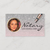 Notar-Signatur-Agent Rosa Rosa Silver Foto Visitenkarte (Vorderseite)