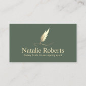 Notar Signatur Agent Sage Green & Gold Quill Logo Visitenkarte (Vorderseite)