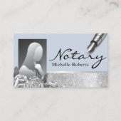 Notar Signatur Agent Silver Floral Blue Foto Visitenkarte (Vorderseite)