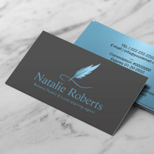 Notar Signature Agent Light Blue Quill Logo Visitenkarte