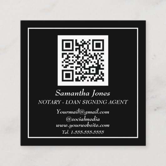 Notar Signature Agent QR Code Scannable Black Quadratische Visitenkarte (Vorderseite)
