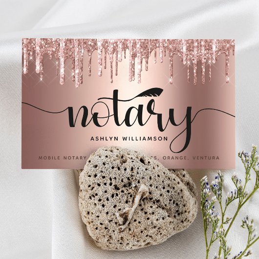 Notar Signieren Agent Copper PInk Glitzer Script Visitenkarte